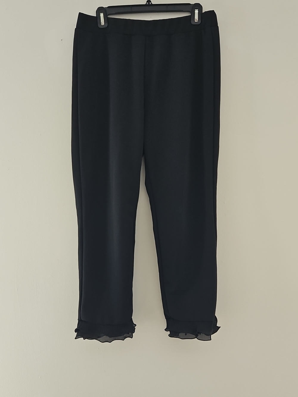 Black Women's Pull-On Pants with Ruffle Hem